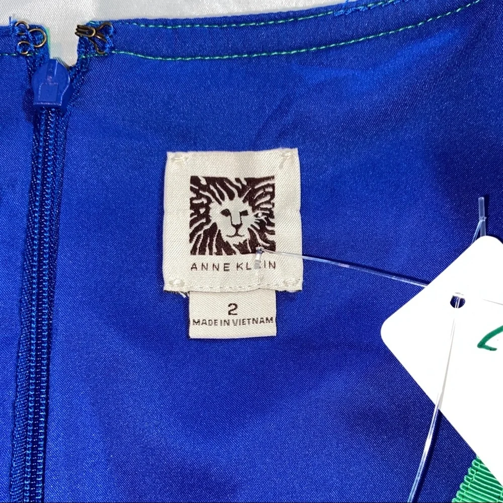 💙✨ Anne Klein Blue Sheath Dress w/ Green Trim – Size 2 💼💚 - Picture 7 of 12